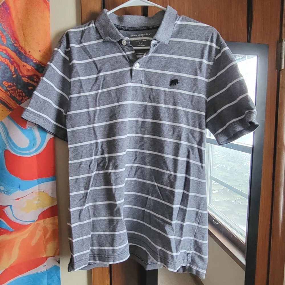 ⛳ Banana Republic Mens Collared Striped Polo - Size L - Picture 3 of 10